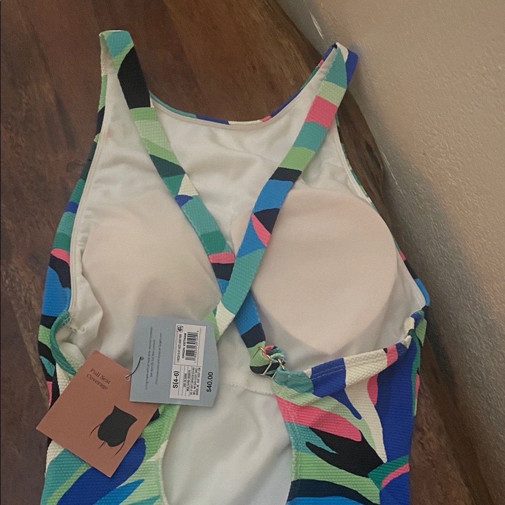 ❌SOLD❌ Tropical High Neck Print One-Piece Swimsuit by Shade & Shore - Picture 3 of 5